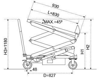 Dimensiones mesa elevadora móvil inclinable eléctrica