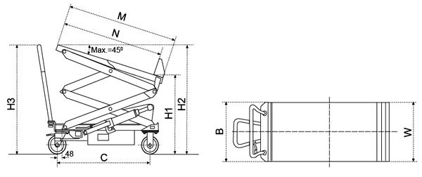 Dimensiones mesa elevadora móvil inclinable manual