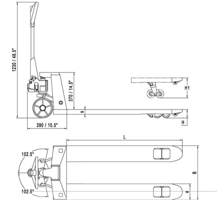 transpaleta manual perfil bajo pluma