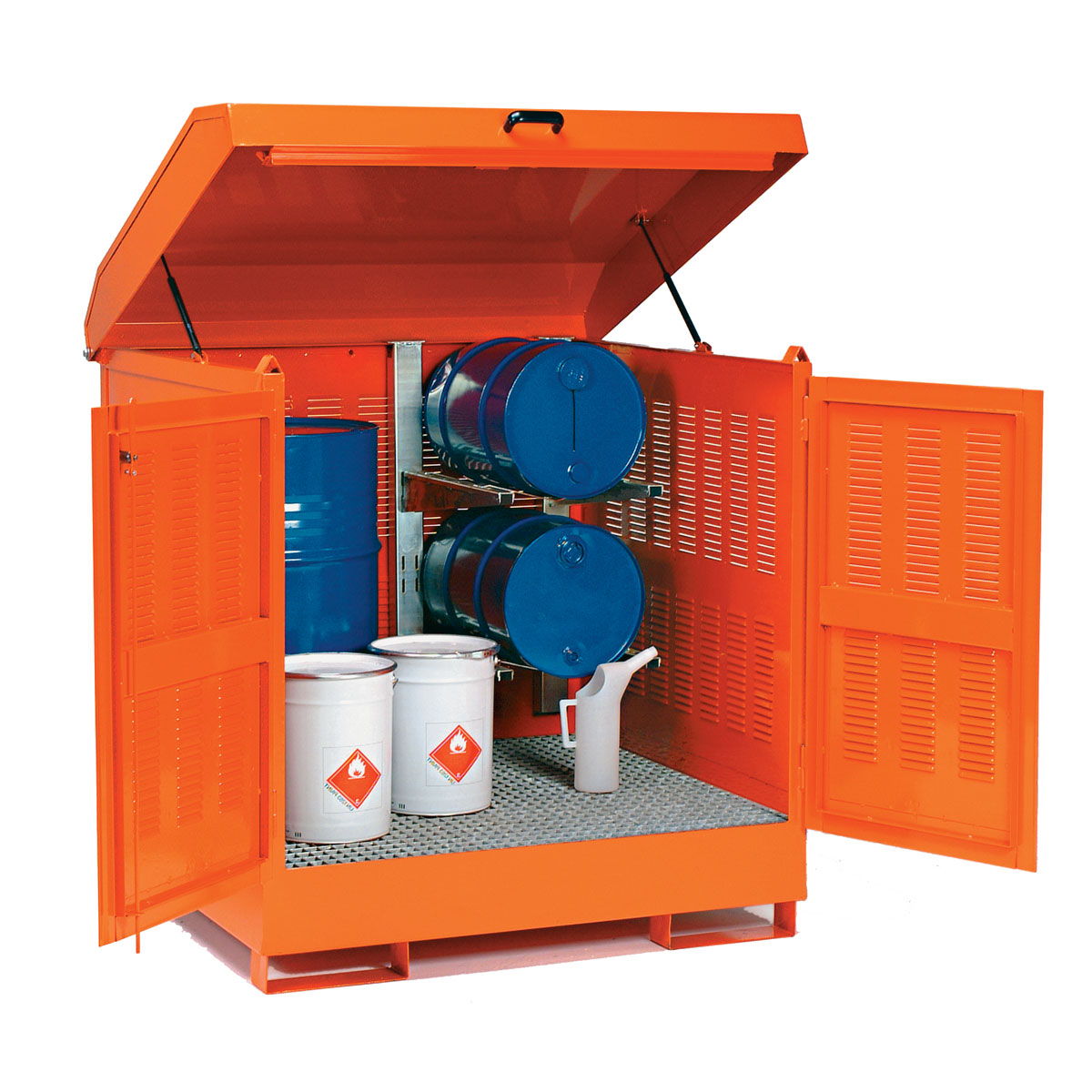 Depósito de exterior con paredes de malla para productos inflamables