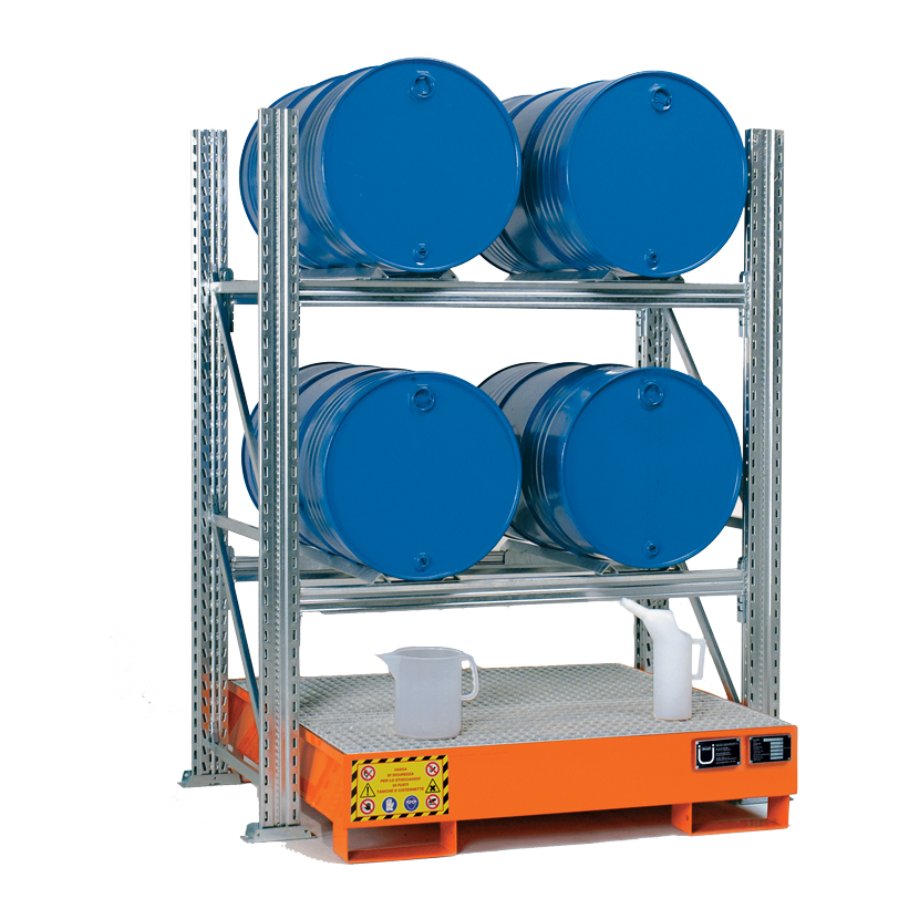 Estanterías para el almacenamiento interior de bidones de 60 lts y 200 lts.