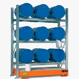 Estanterías para el almacenamiento interior de bidones de 60 lts y 200 lts.